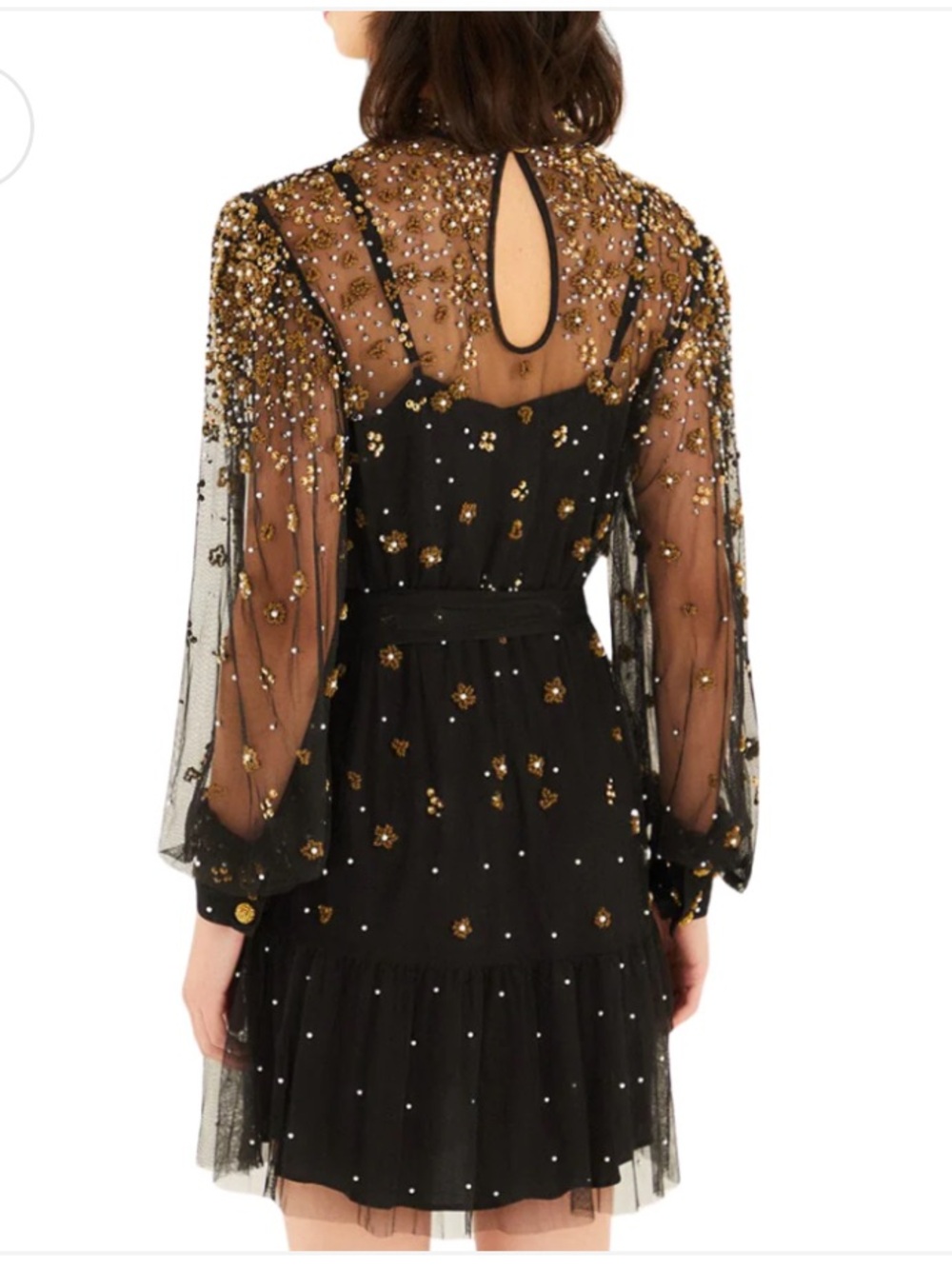 $398 New Farm Rio Embroidered Tulle Overlay Mini Dress Black Sequin Sz S - Picture 5 of 16